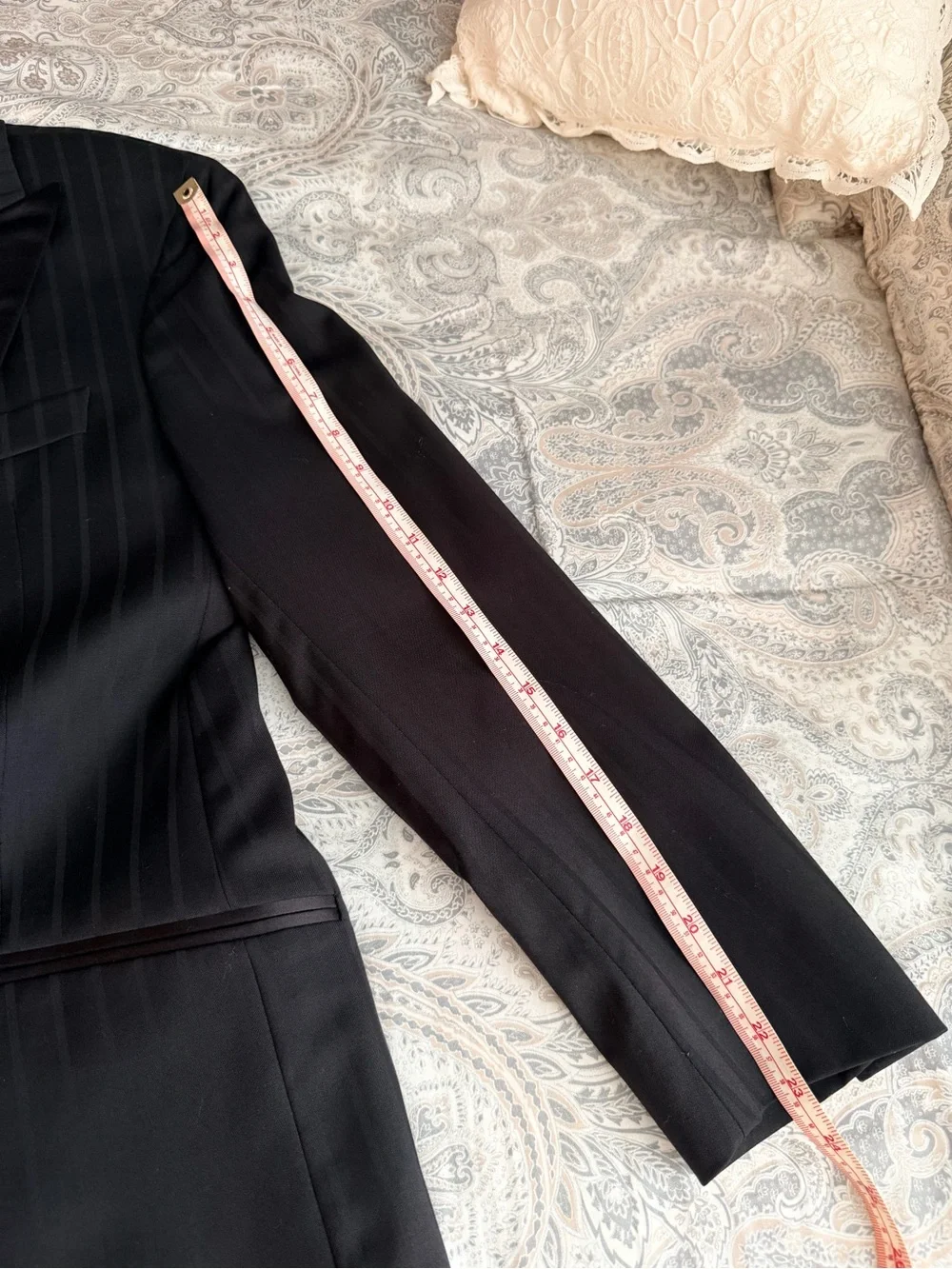 TWIST Men's Black Pinstripe Tuxedo Jacket with Satin Lapel